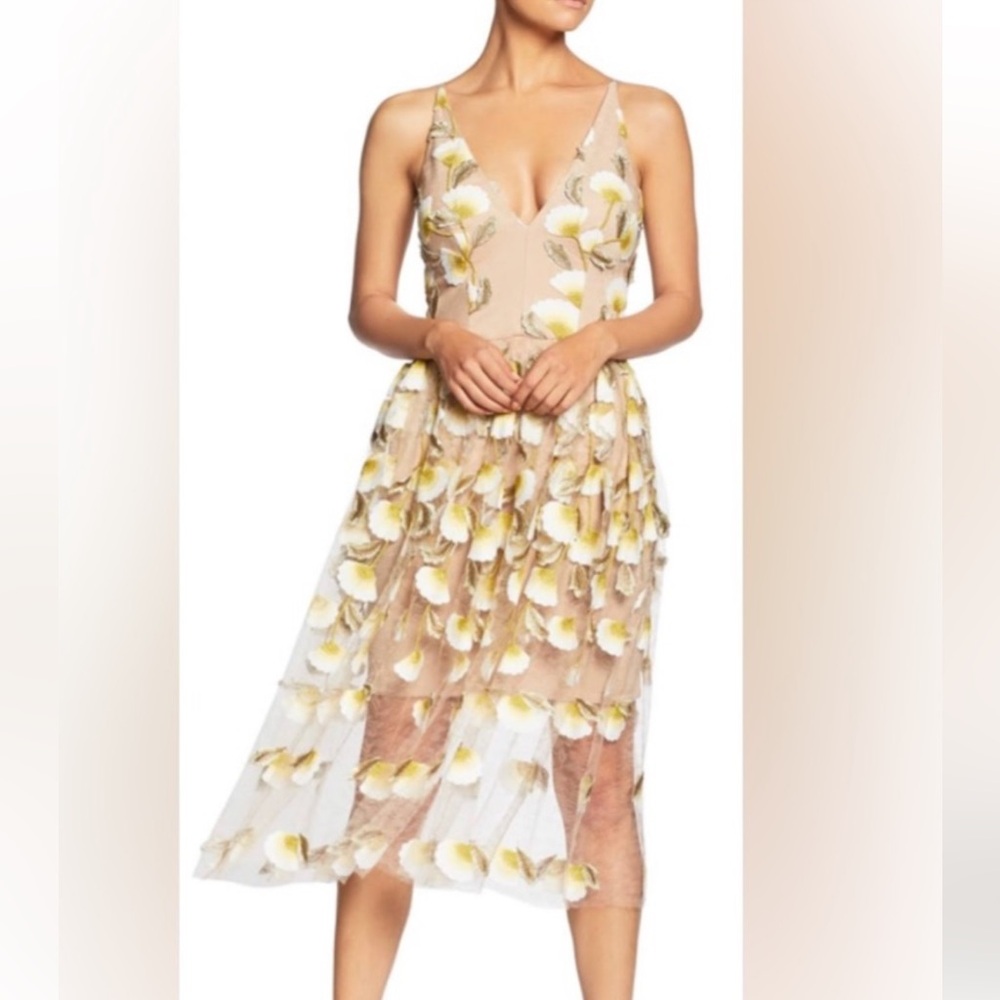 Dress the Population Betsy Womens Floral V-Neck Cocktail Dress Size M